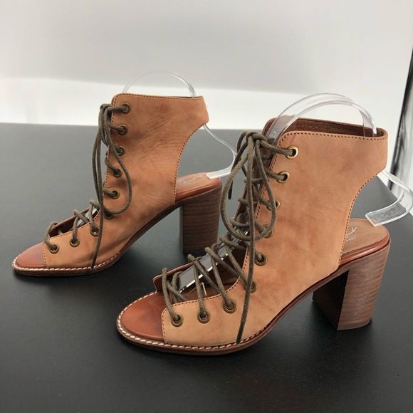 Jeffrey Campbell x Free People Minimal Taupe Lace Up Peep Toe Heeled Sandals - Picture 6 of 14